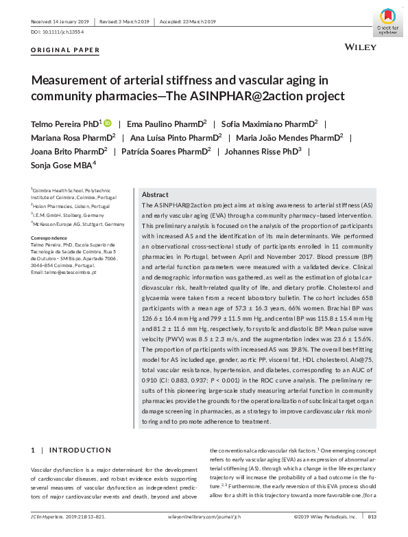(PDF) Measurement of arterial stiffness and vascular aging in community ...