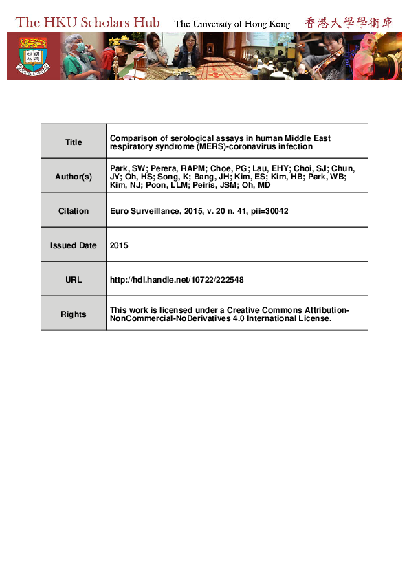 (PDF) Comparison of serological assays in human Middle East respiratory ...