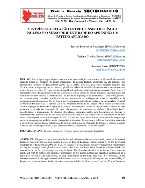 (PDF) A intrínseca relação entre o ensino de Língua Inglesa e o senso ...