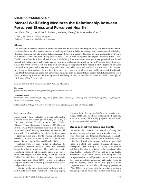 (PDF) Mental Well-Being Mediates the Relationship between Perceived ...