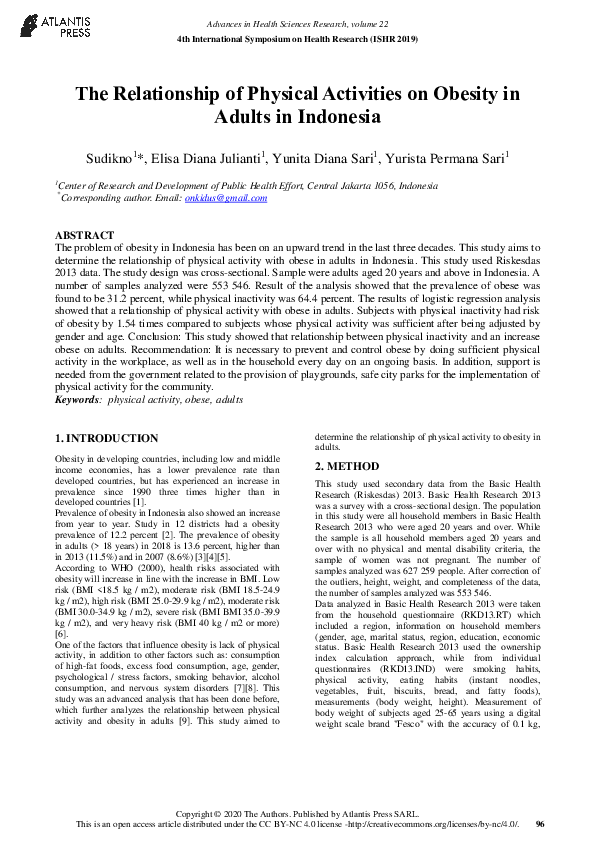 (PDF) The Relationship of Physical Activities on Obesity in Adults in ...