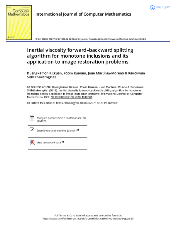 (PDF) Inertial viscosity forward–backward splitting algorithm for ...