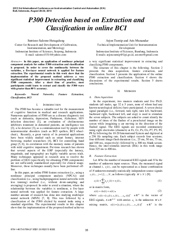 (PDF) P300 detection based on extraction and classification in online BCI