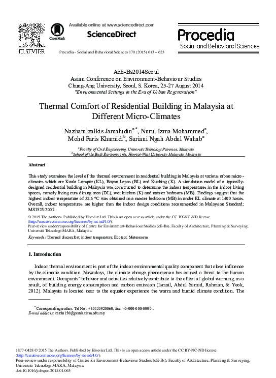 (PDF) Thermal Comfort of Residential Building in Malaysia at Different ...
