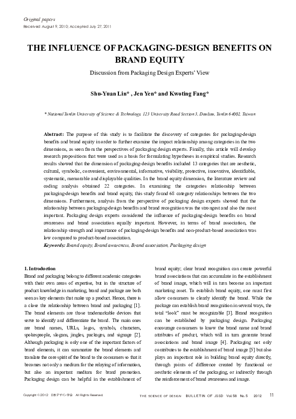 (PDF) THE INFLUENCE OF PACKAGING-DESIGN BENEFITS ON BRAND EQUITY ...