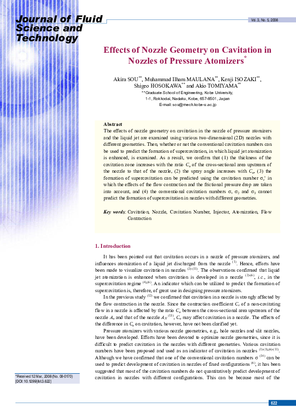 (PDF) Effects of Nozzle Geometry on Cavitation in Nozzles of Pressure ...