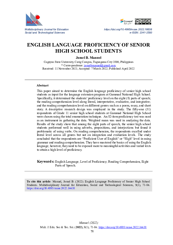 (PDF) English Language Proficiency of Senior High School Students