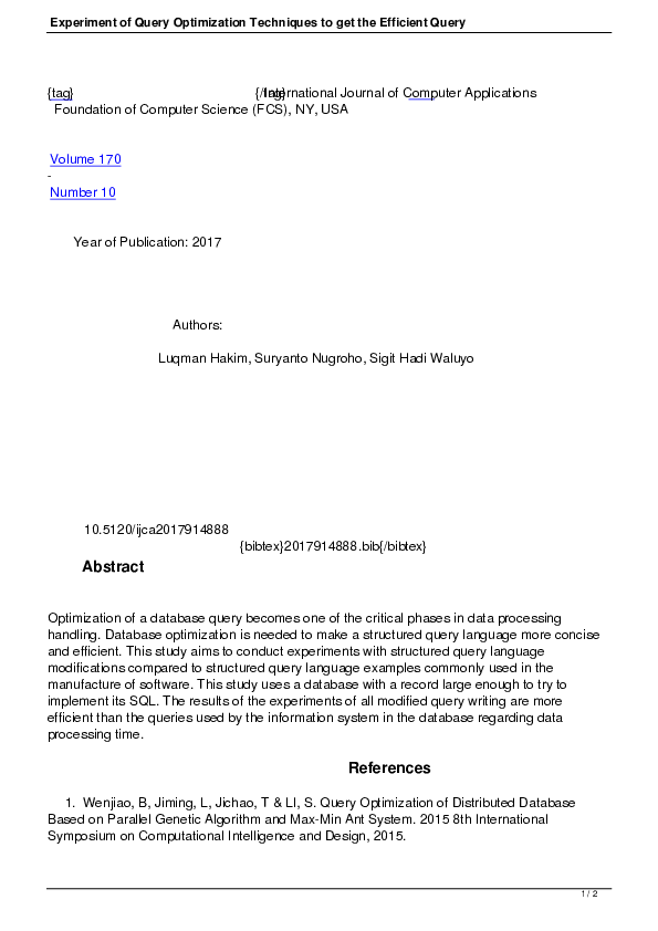 (PDF) Experiment of Query Optimization Techniques to get the Efficient ...
