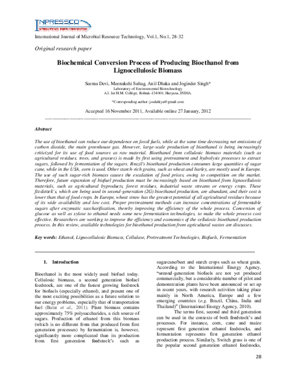 (PDF) Biochemical Conversion Process of Producing Bioethanol from ...