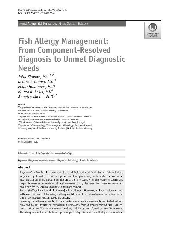 (PDF) Fish Allergy Management From ComponentResolved Diagnosis to