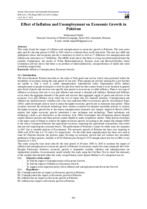 (PDF) Effect of Inflation and Unemployment on Economic Growth in Pakistan