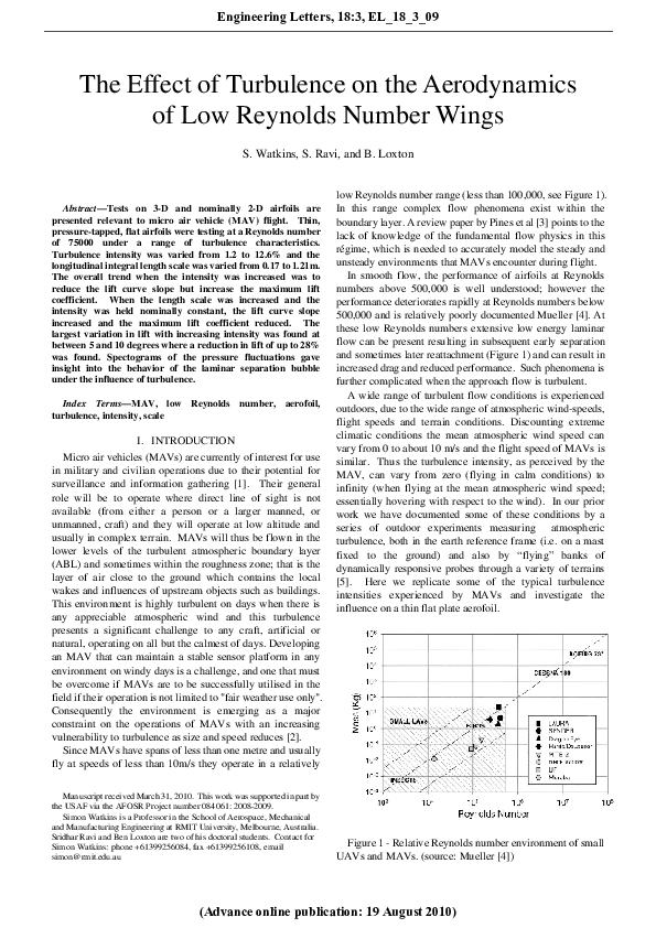(PDF) The effect of turbulence on the aerodynamics of low Reynolds ...