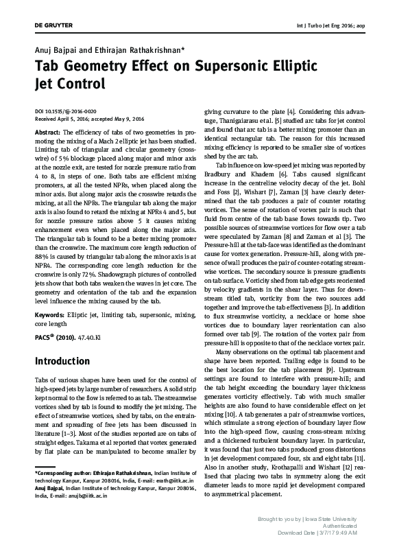 (PDF) Tab Geometry Effect on Supersonic Elliptic Jet Control