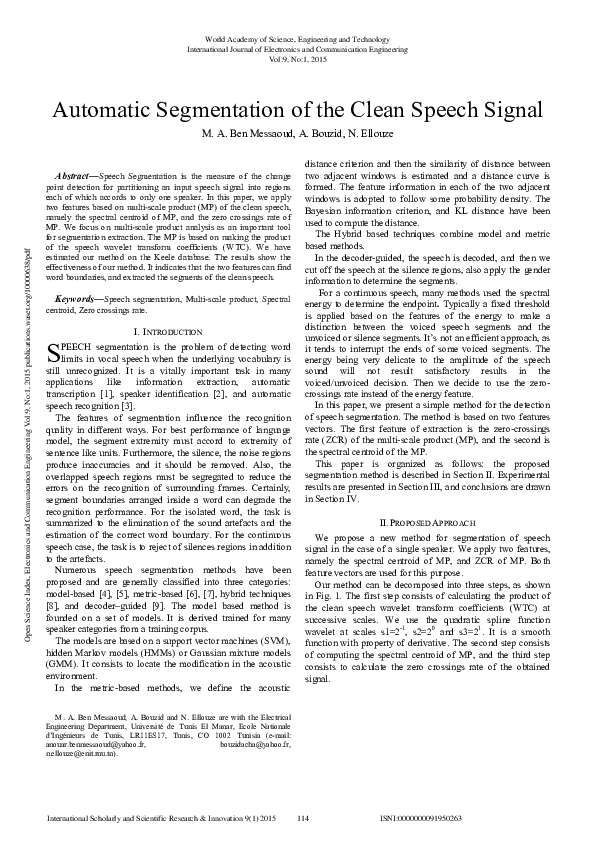 (PDF) Automatic Segmentation Of The Clean Speech Signal