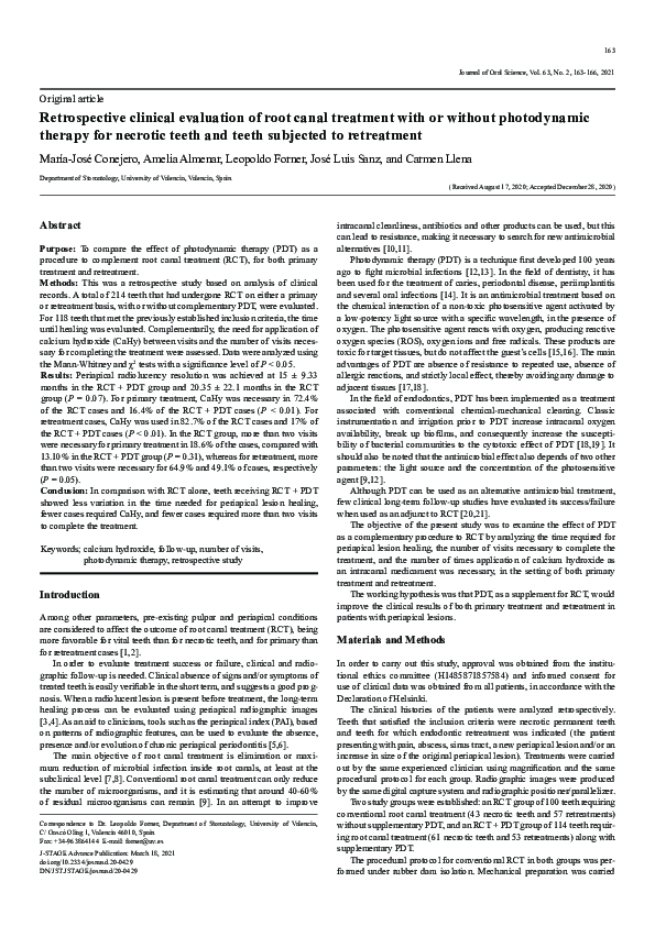 (PDF) Retrospective clinical evaluation of root canal treatment with or ...