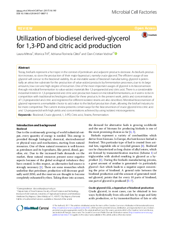 (PDF) Biotechnological valorisation of raw glycerol discharged after