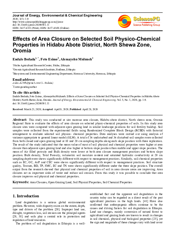 (PDF) Effects of Area Closure on Selected Soil Physico-Chemical ...