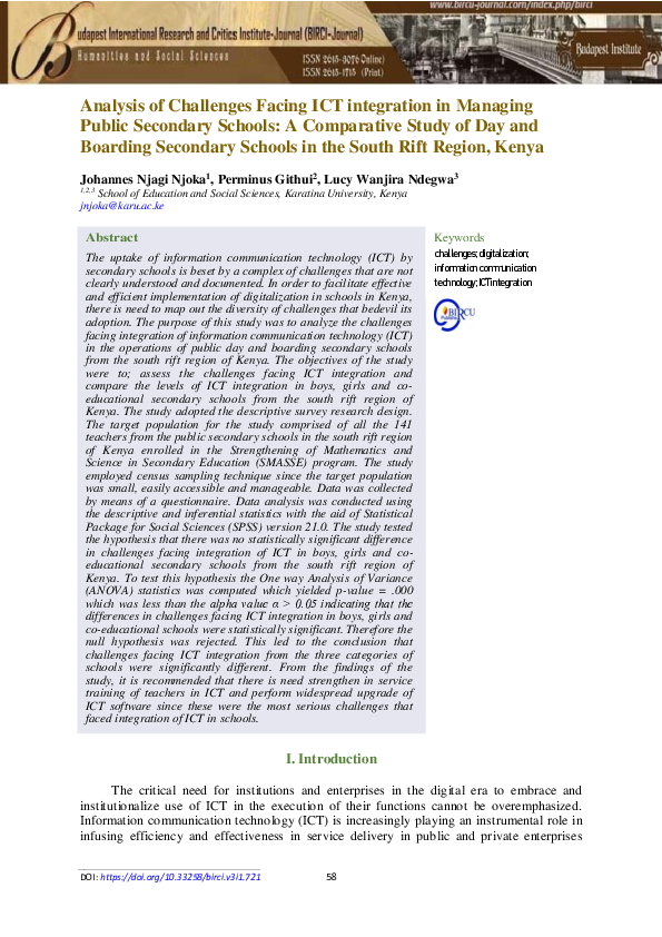 (PDF) Analysis of Challenges facing ICT integration in managing Public ...