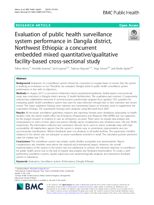 (PDF) Evaluation of public health surveillance system performance in ...