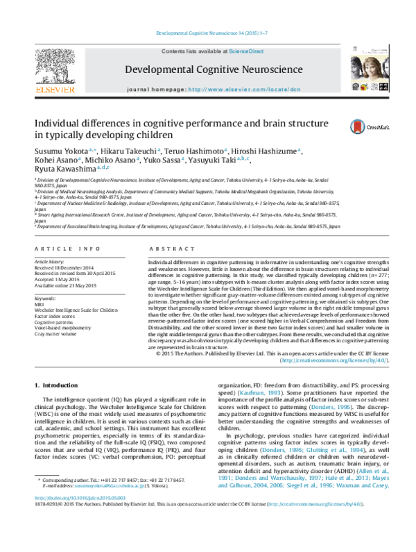 (PDF) Individual differences in cognitive performance and brain ...