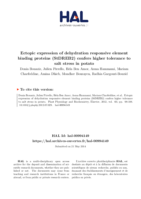 (PDF) Ectopic expression of dehydration responsive element binding ...