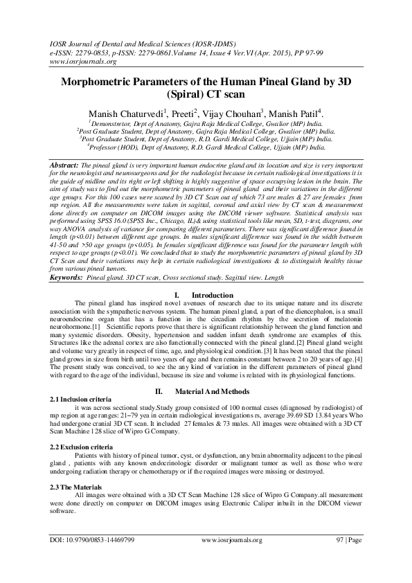 (PDF) Morphometric Parameters of the Human Pineal Gland by 3D (Spiral ...