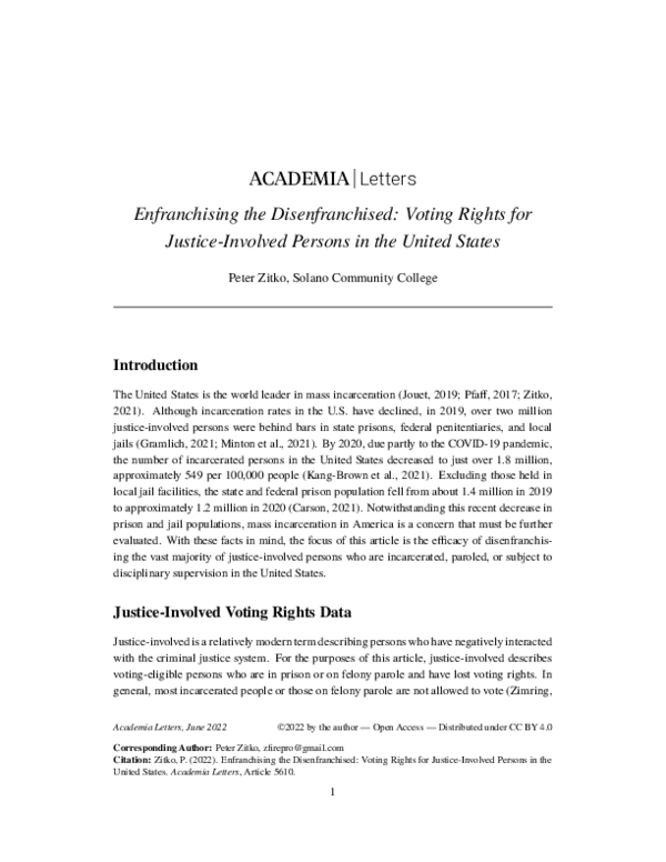 (PDF) Enfranchising the Disenfranchised: Voting Rights for Justice ...
