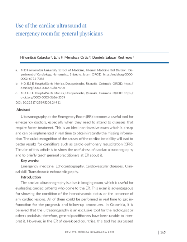 (PDF) Use of the cardiac ultrasound at emergency room for general ...