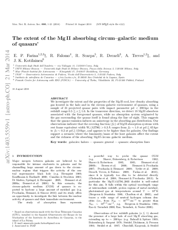 (PDF) The extent of the Mg II absorbing circumgalactic medium of ...