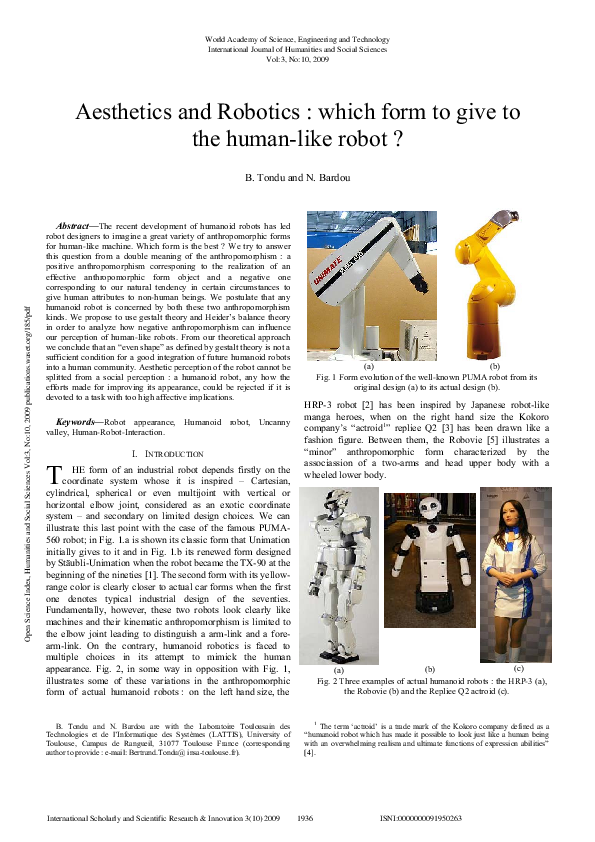 (PDF) Aesthetics And Robotics: Which Form To Give To The Human-Like Robot?