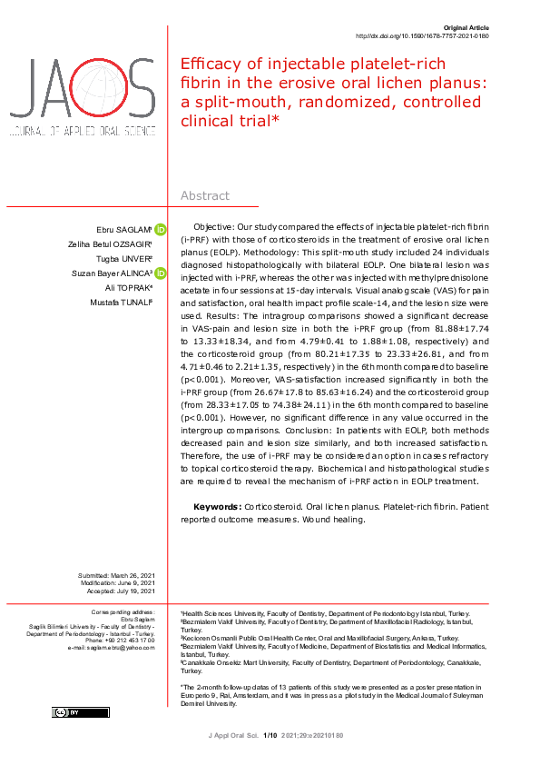 (PDF) Efficacy of injectable platelet-rich fibrin in the erosive oral ...