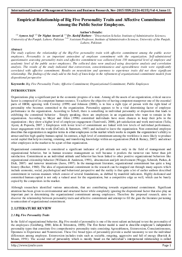 (PDF) Empirical Relationship of Big Five Personality Traits and ...