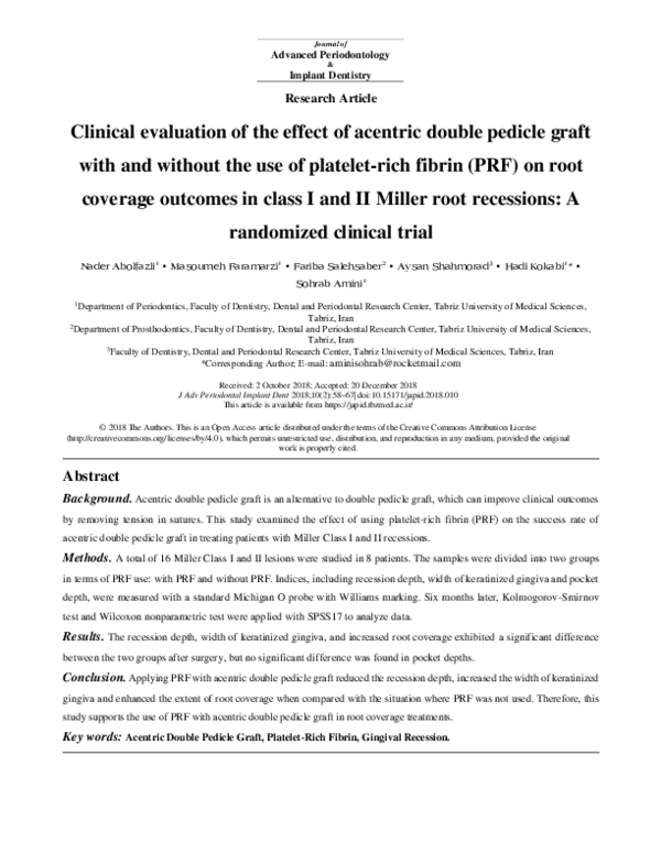 (PDF) The role of Platelet-rich fibrin (PRF) in Periodontology