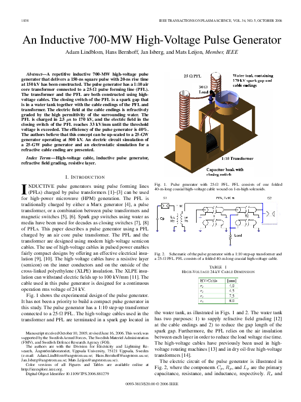 (PDF) An Inductive 700MW HighVoltage Pulse Generator Jan Isberg