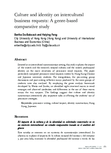 (PDF) Culture and identity on intercultural business requests: A genre ...