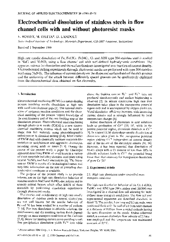 (PDF) Electrochemical dissolution of stainless steels in flow channel ...