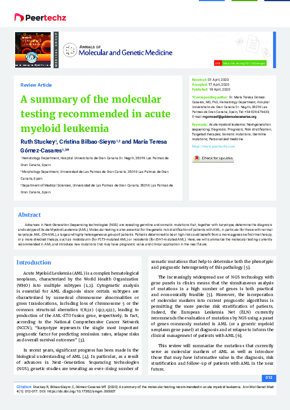 (PDF) A summary of the molecular testing recommended in acute myeloid ...