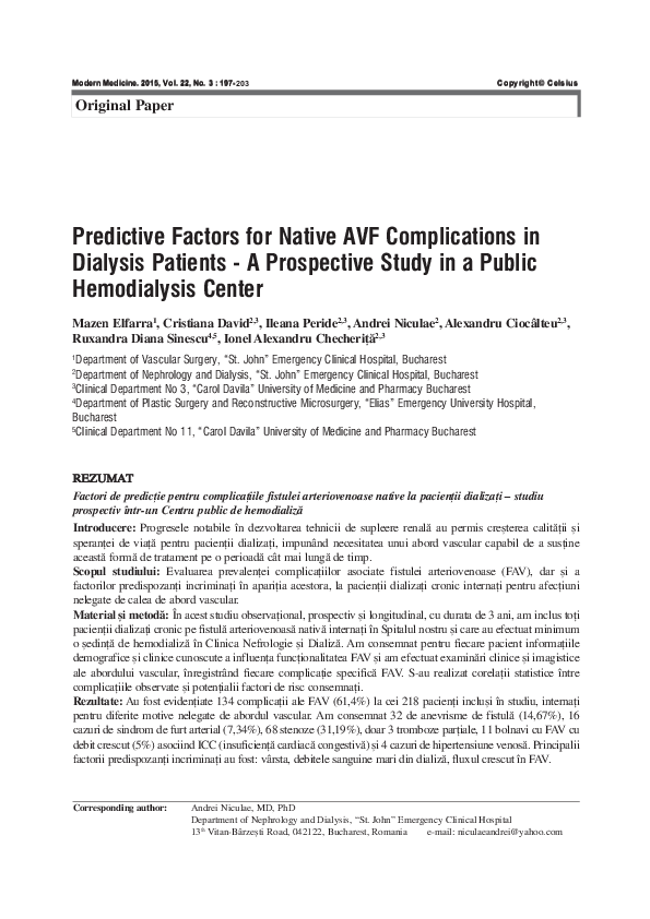 (PDF) Predictive Factors for Native AVF Complications in Dialysis ...
