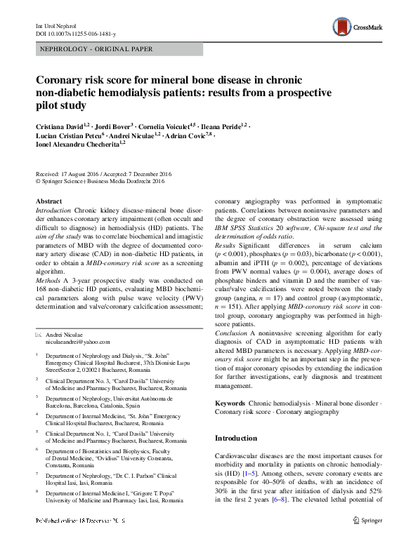 (PDF) MBD-Coronary Risk Score in Hemodialysis Patients