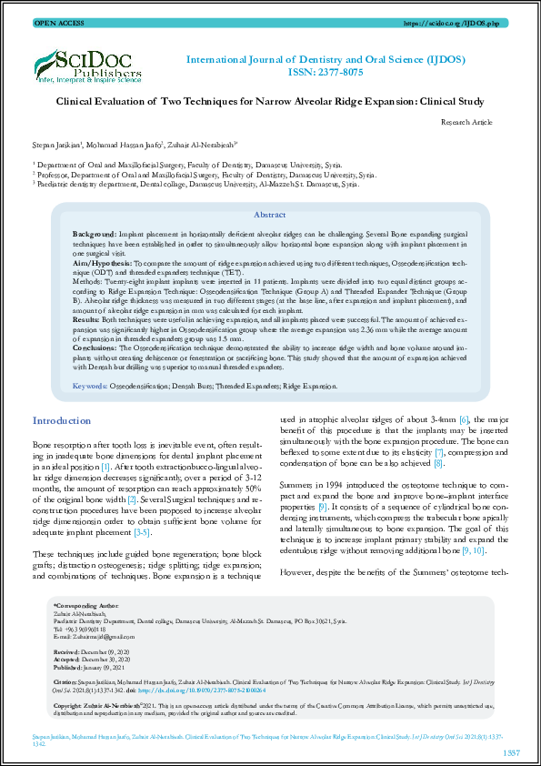 (PDF) Clinical Evaluation of Two Techniques for Narrow Alveolar Ridge ...
