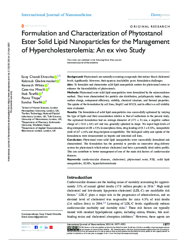 (PDF) Formulation and Characterization of Phytostanol Ester Solid Lipid ...