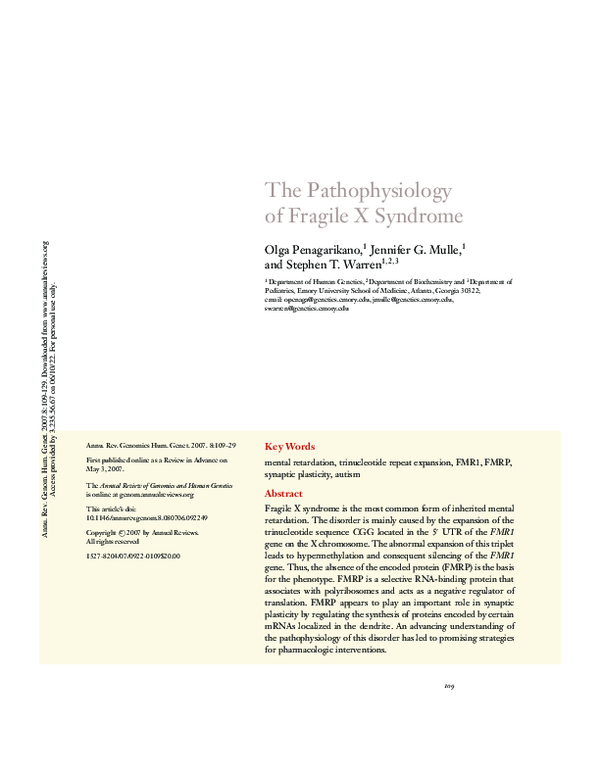 (PDF) The Pathophysiology of Fragile X Syndrome