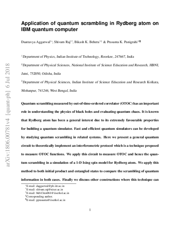 (PDF) Application of quantum scrambling in Rydberg atom on IBM quantum ...