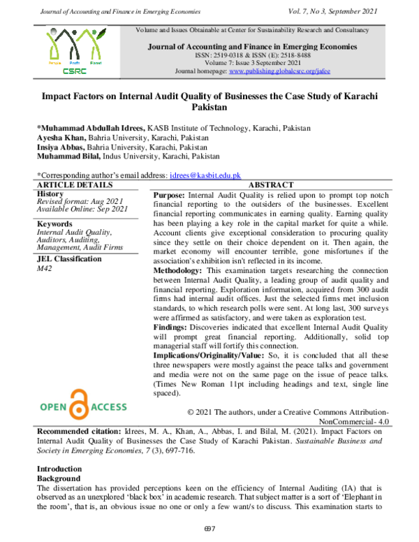 (PDF) Impact Factors on Internal Audit Quality of Businesses the Case ...