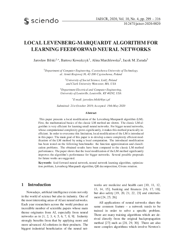 (PDF) Local Levenberg-Marquardt Algorithm for Learning Feedforwad ...
