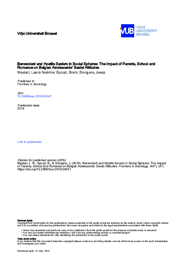 (PDF) Vrije Universiteit Brussel Benevolent and Hostile Sexism in ...