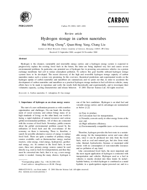 (PDF) Hydrogen storage in carbon nanotubes