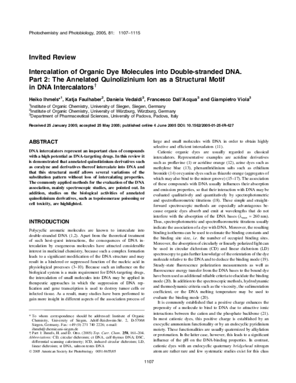 (PDF) Intercalation of Organic Dye Molecules into Double-stranded DNA ...
