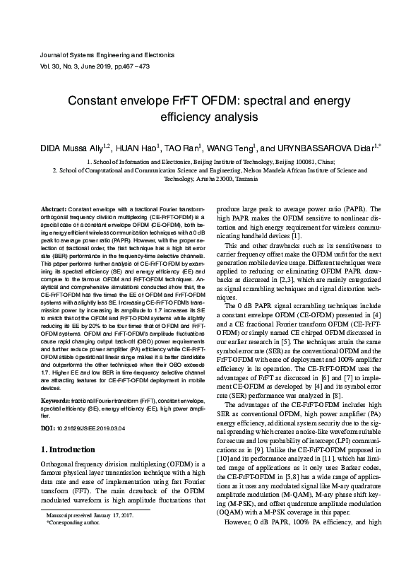 (PDF) Constant envelope FrFT OFDM: Spectral and energy efficiency analysis