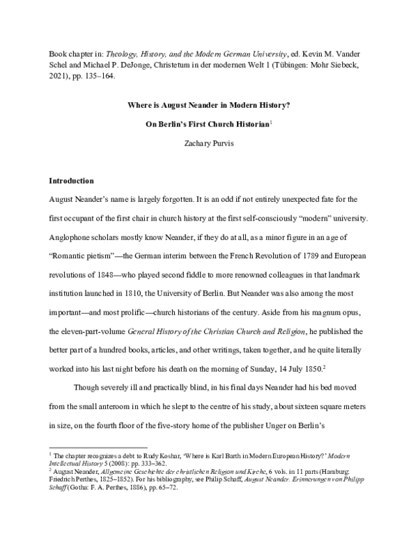 (PDF) Where is August Neander in Modern History? On Berlin's First ...